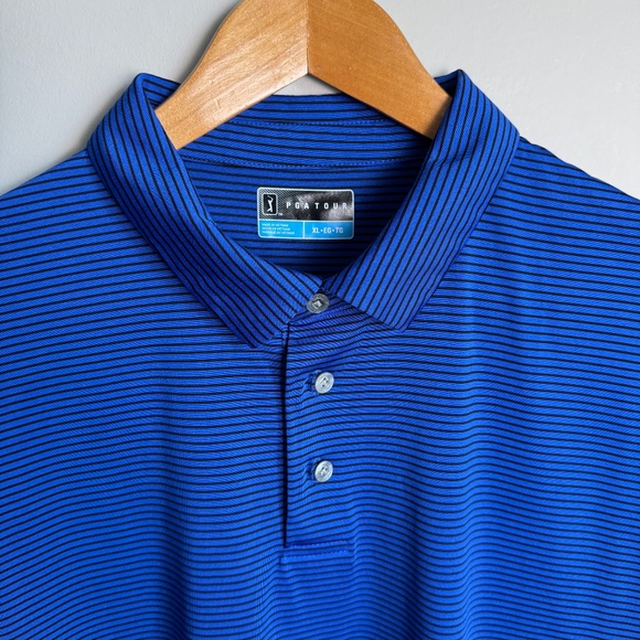 PGA‎ Tour Men's Short Sleeve Striped Golf Polo Shirt Blue Size X-Large Outdoors - Picture 5 of 13